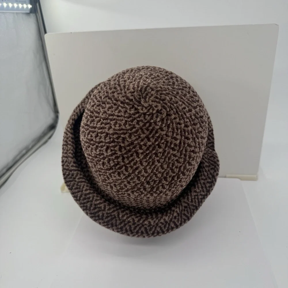 Liz Claiborne Brown Textured Bucket Hat Vintage 90s Plush OS Granny core‎